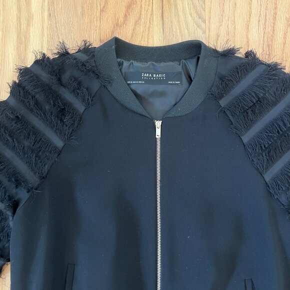 zara - black bomber jacket with fringe sleeves - size XS - Picture 2 of 7